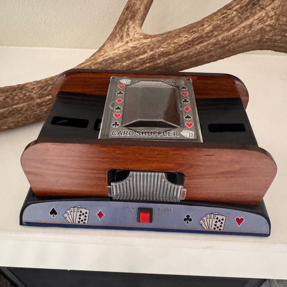 Brybelly 2 Deck Wooden Deluxe Card Shuffler Battery Powered